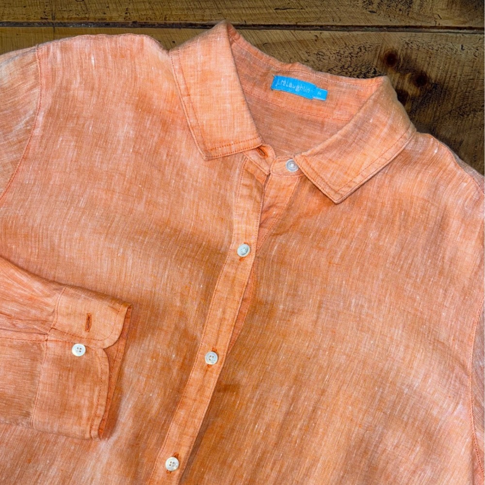J Mclaughlin Womens 100% Linen Peachy Orange Long Sleeve Button Down Shirt M